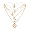2pcs Ladies Layered Heart Rose Cross Maple Palm Pendant  Necklace Bennys Beauty World