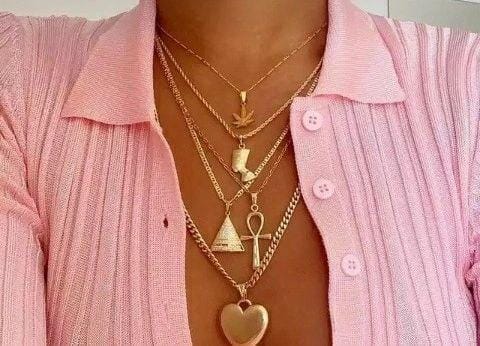 2pcs Ladies Layered Heart Rose Cross Maple Palm Pendant  Necklace Bennys Beauty World