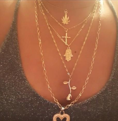 2pcs Ladies Layered Heart Rose Cross Maple Palm Pendant  Necklace Bennys Beauty World