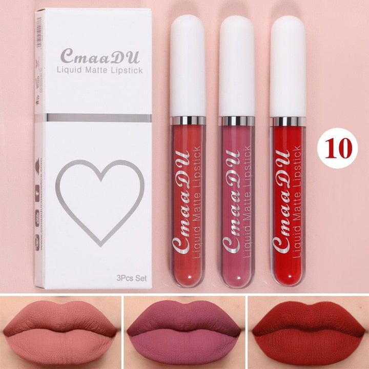 3 Colors/set Matte Velvet Lip Gloss Non-Stick Cup Waterproof Lipstick Bennys Beauty World