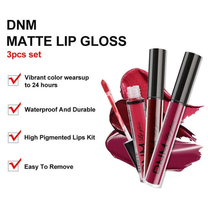 3 Colors/set Matte Velvet Lip Gloss Non-Stick Cup Waterproof Lipstick Bennys Beauty World