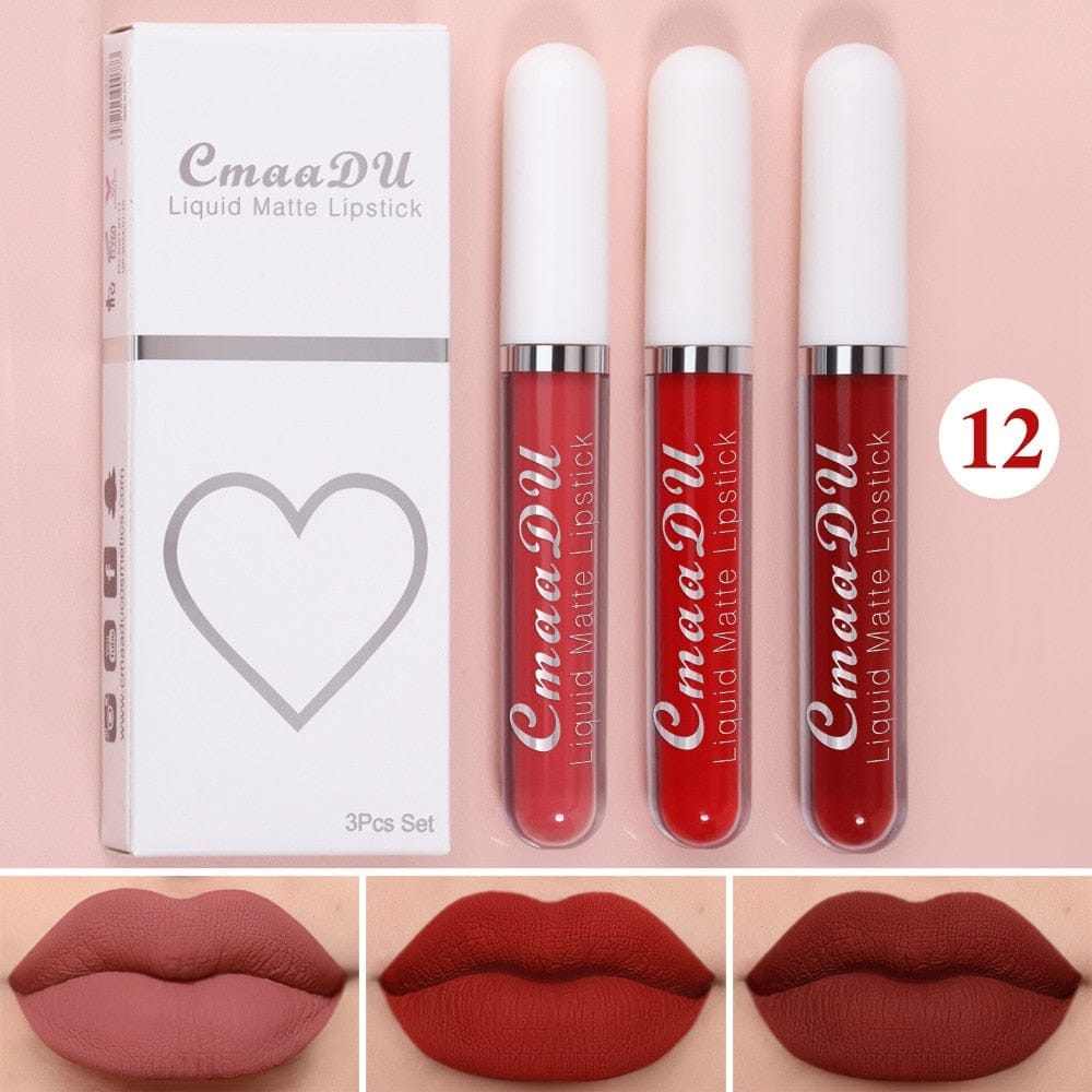 3 Colors/set Matte Velvet Lip Gloss Non-Stick Cup Waterproof Lipstick Bennys Beauty World