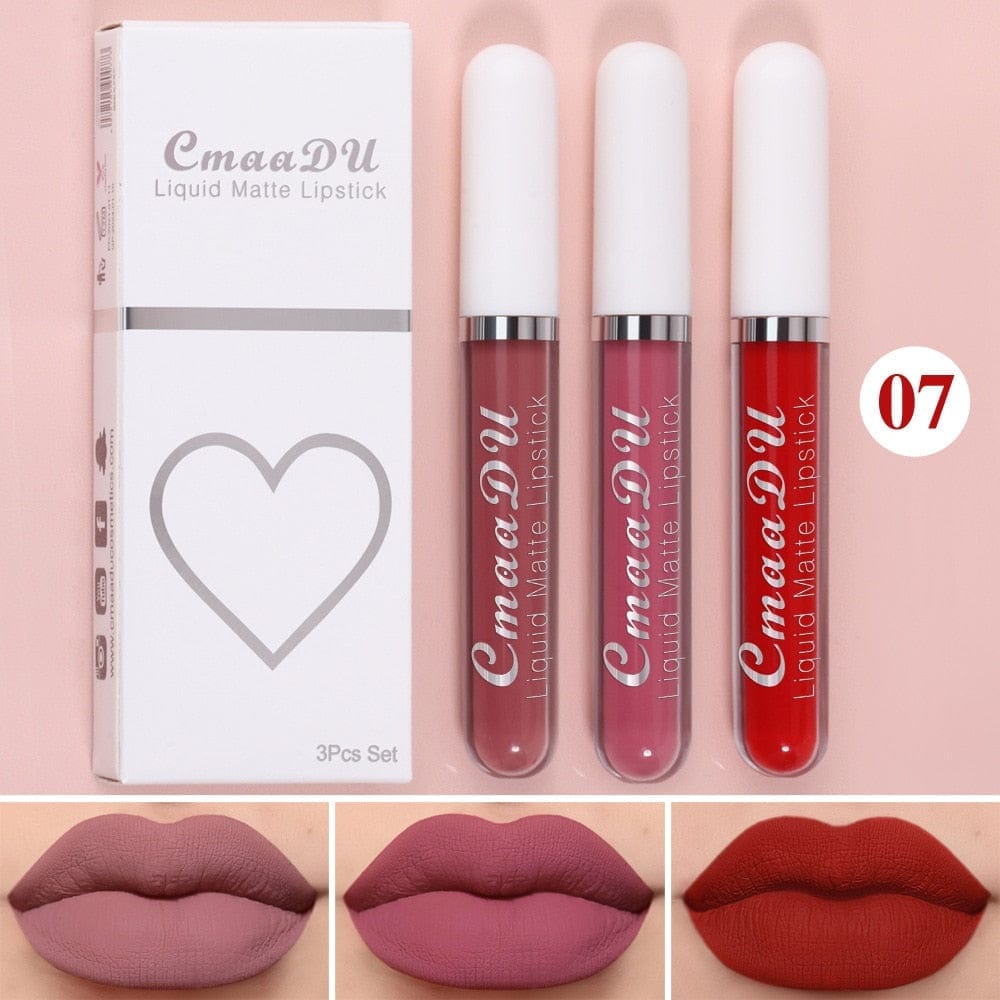 3 Colors/set Matte Velvet Lip Gloss Non-Stick Cup Waterproof Lipstick Bennys Beauty World