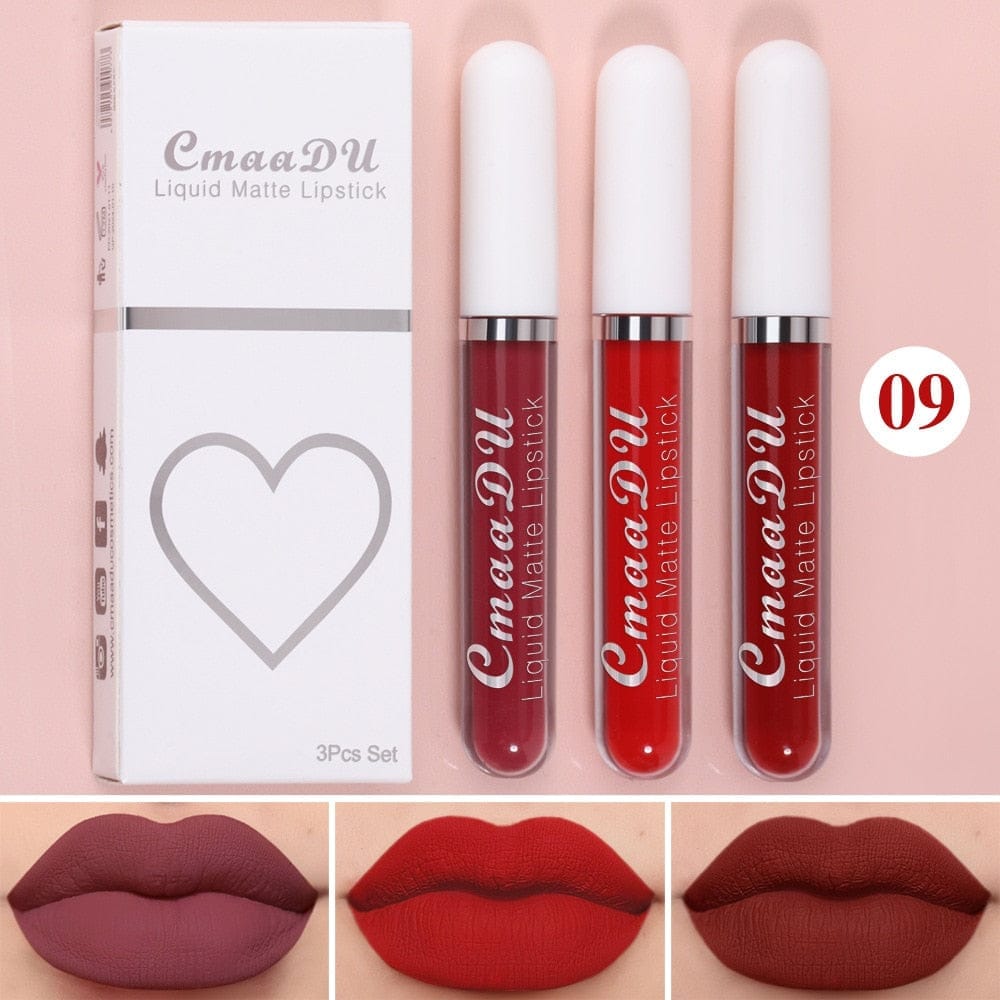 3 Colors/set Matte Velvet Lip Gloss Non-Stick Cup Waterproof Lipstick Bennys Beauty World