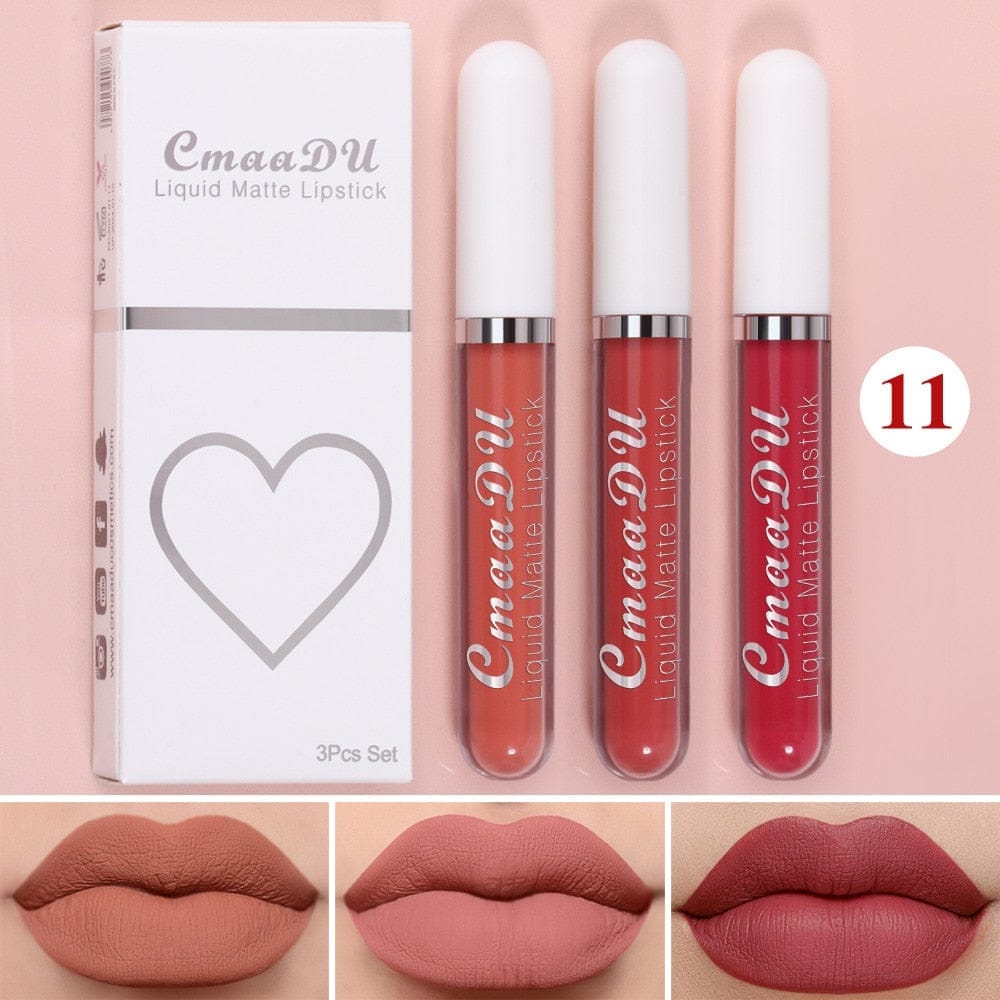 3 Colors/set Matte Velvet Lip Gloss Non-Stick Cup Waterproof Lipstick Bennys Beauty World