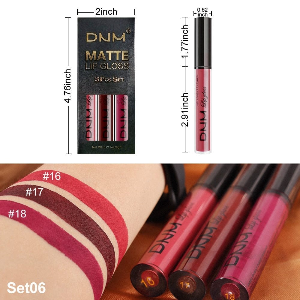 3 Colors/set Matte Velvet Lip Gloss Non-Stick Cup Waterproof Lipstick Bennys Beauty World