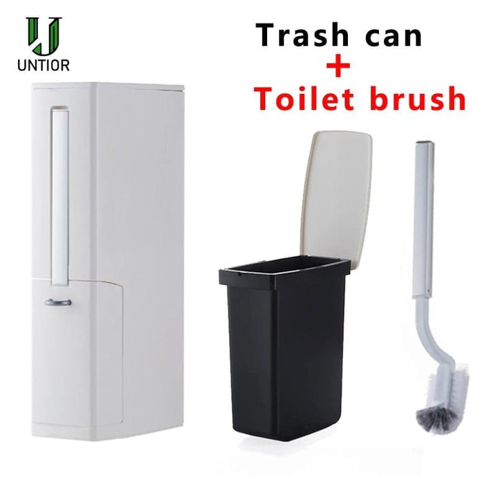 3 in1 Narrow Trash Can Plastic Waste Bin with Toilet Brush Bennys Beauty World