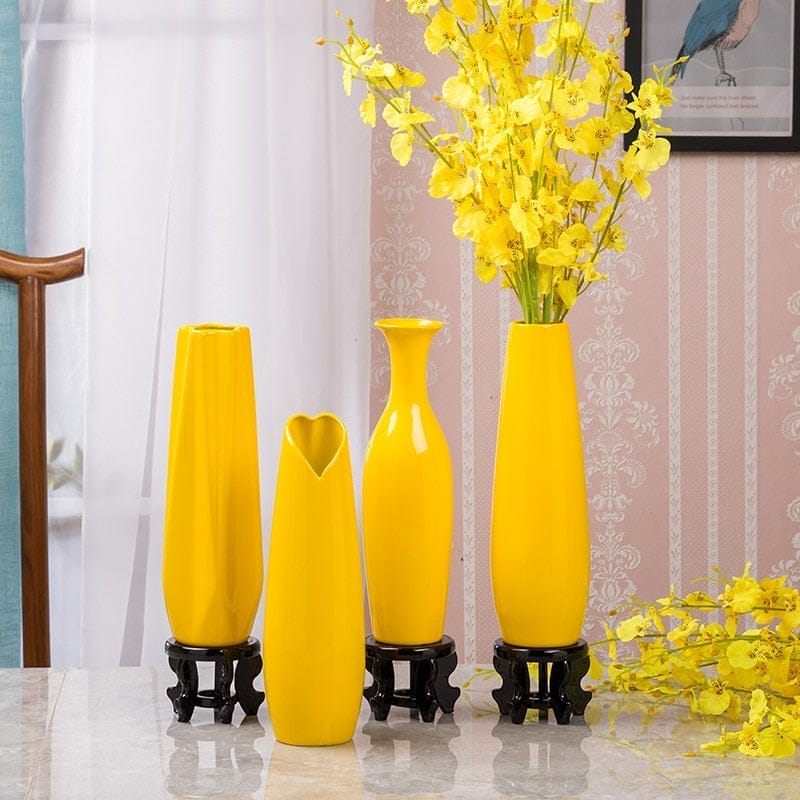 30CM Luxury Europe Yellow Ceramic Vase Home Décor BENNYS 