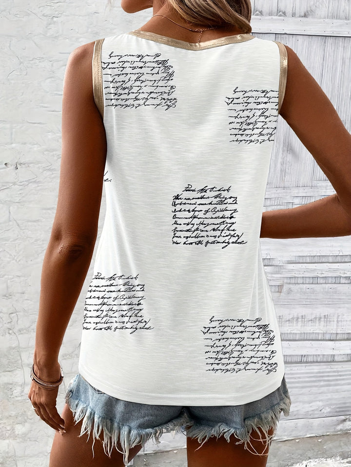 Print Crew Neck Tank Top-Bennys Beauty World