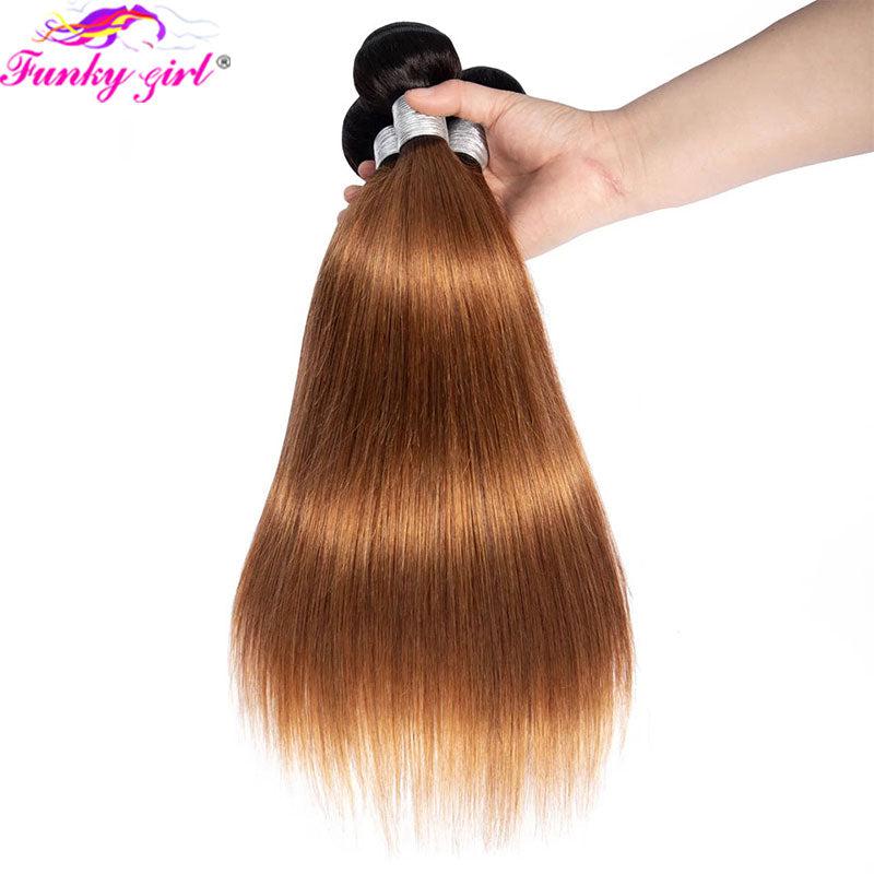 32 Inch Brazilian Straight Hair 1B/30 Two Toned Human Hair Weave Bundles Bennys Beauty World