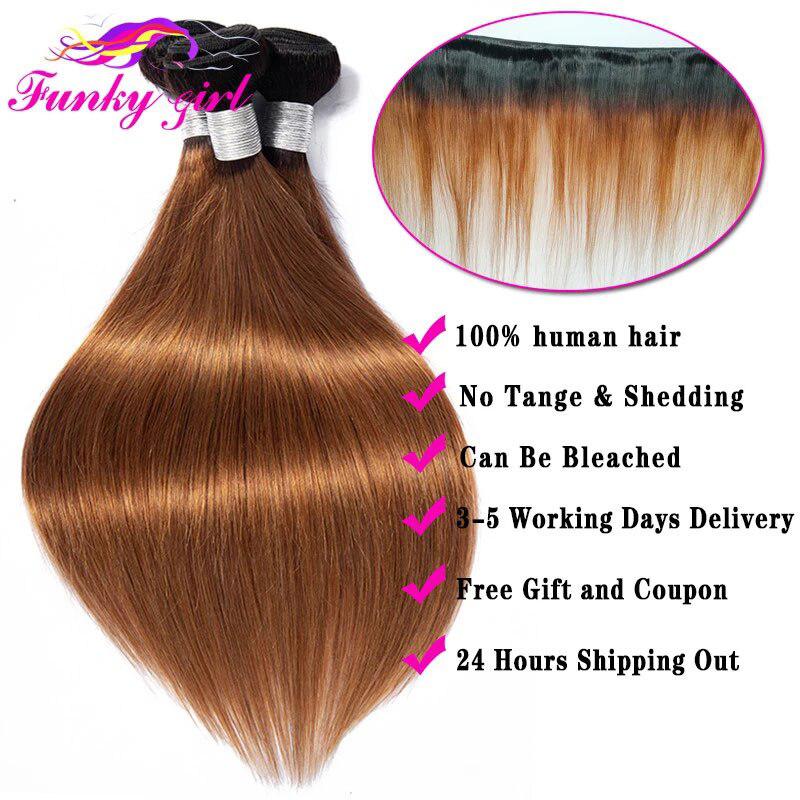 32 Inch Brazilian Straight Hair 1B/30 Two Toned Human Hair Weave Bundles Bennys Beauty World