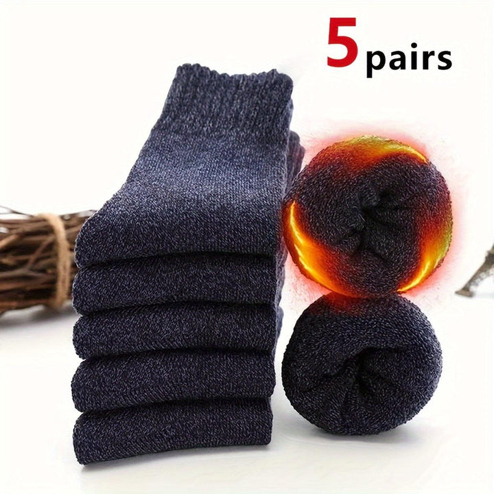 5 Pair Of Men's Trendy Warm Thermal Crew Socks-Bennys Beauty World