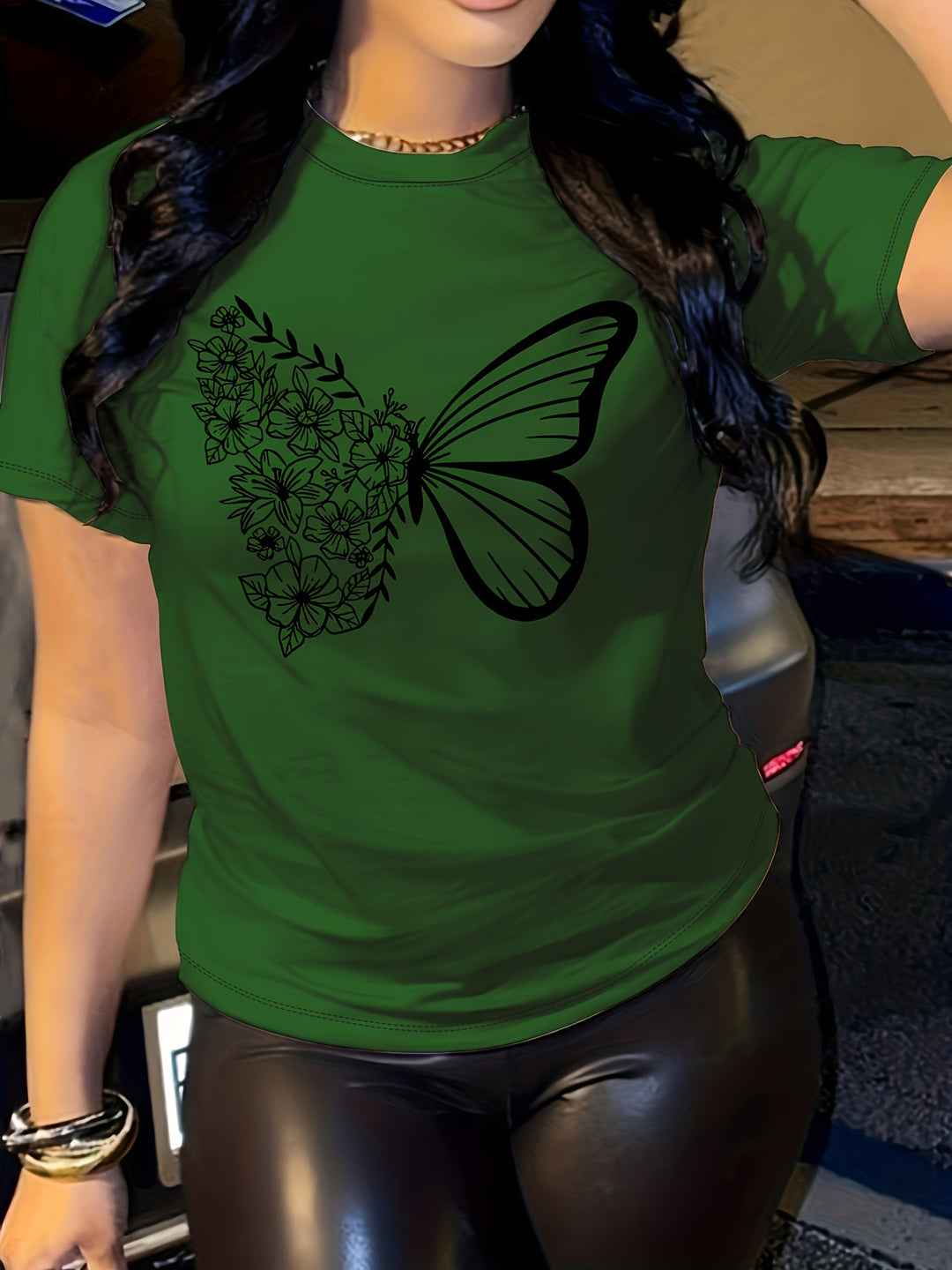 Butterfly Print T-shirt, Short Sleeve Crew Neck Casual Top For Women