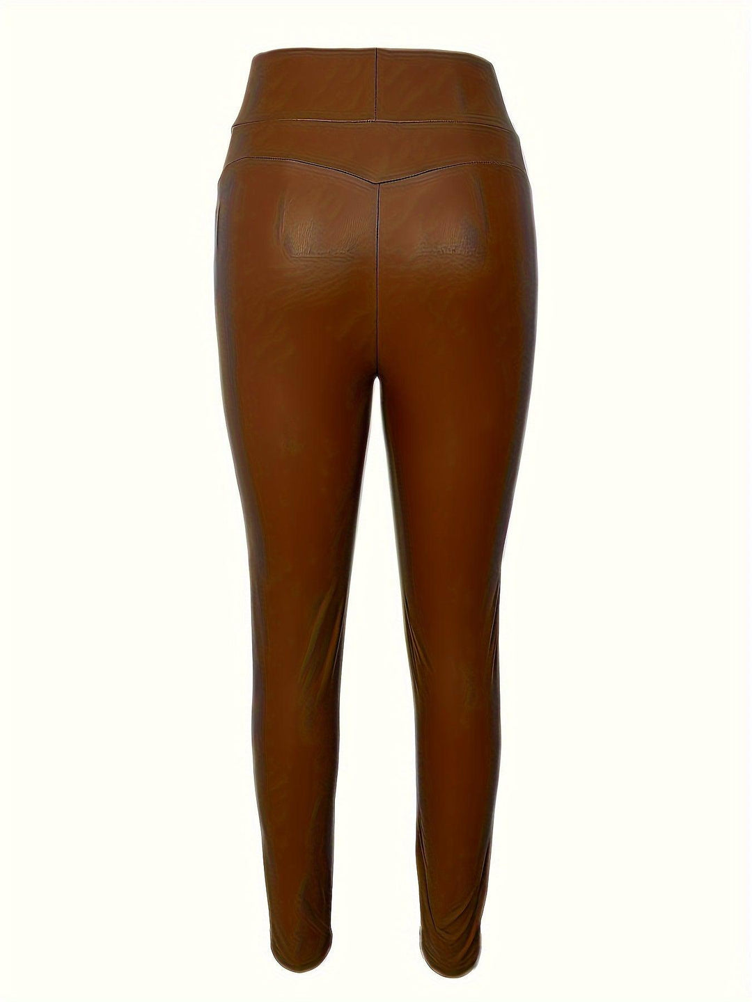 Chic High Waist PU Leather Look Skinny Leggings for Women - Elegant Solid Color Stretch Fit for Any Occasion-Bennys Beauty World