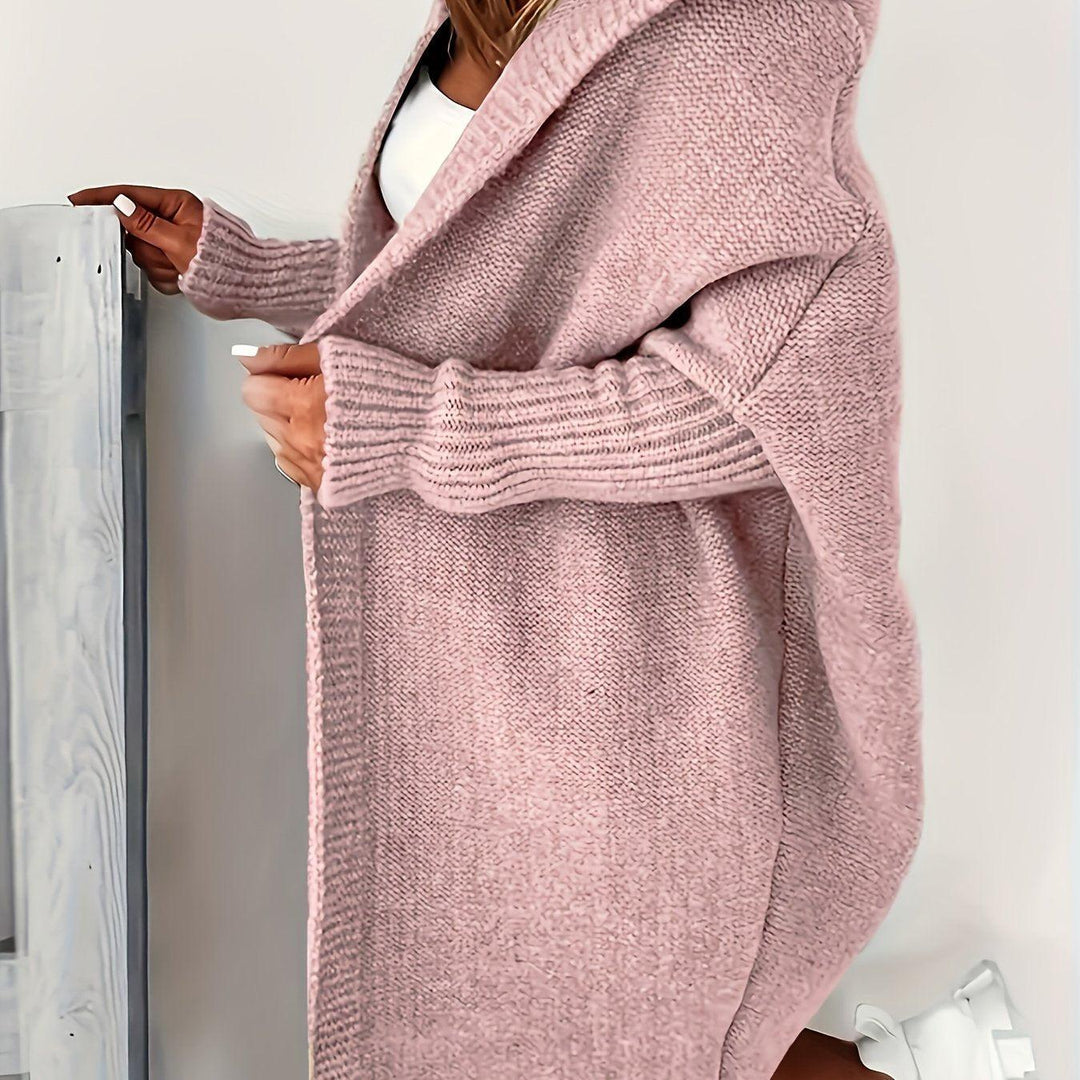 Plus Size Solid Color Hooded Open Front Cardigan, Casual Long Sleeve Knitted Cardigan, Women's Plus Size Clothing-Bennys Beauty World