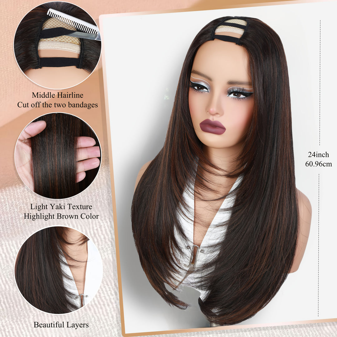 24" Heat Resistant Synthetic Glueless U/V Part Wig