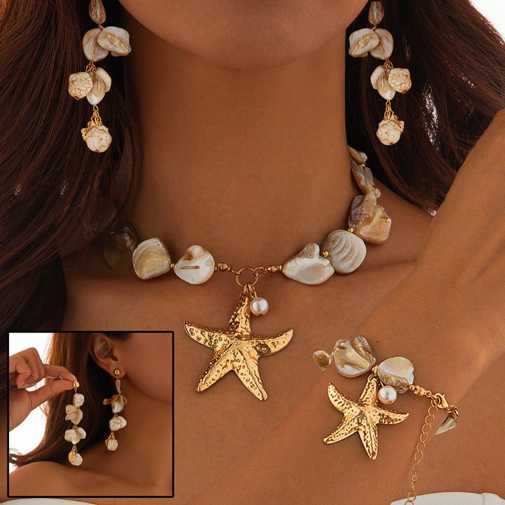 Pendant Necklace For Women Bohemian Starfish Beaded Jewelry