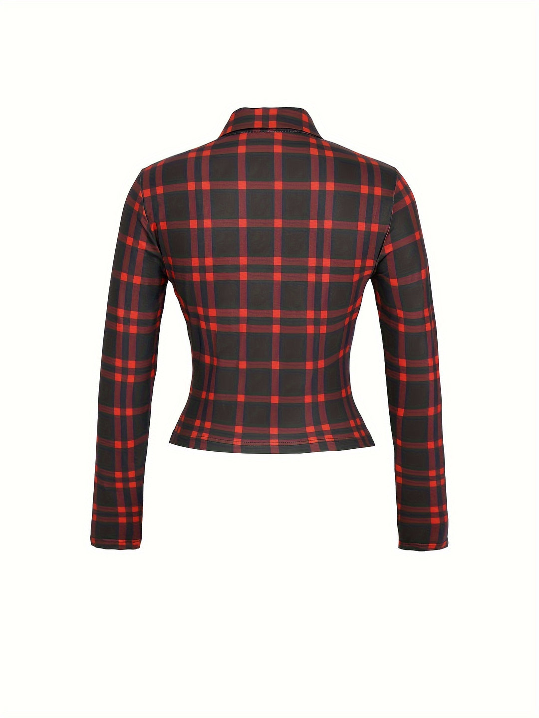 Women's Fashionable Plaid Long Sleeve Top with Deep V-Neck