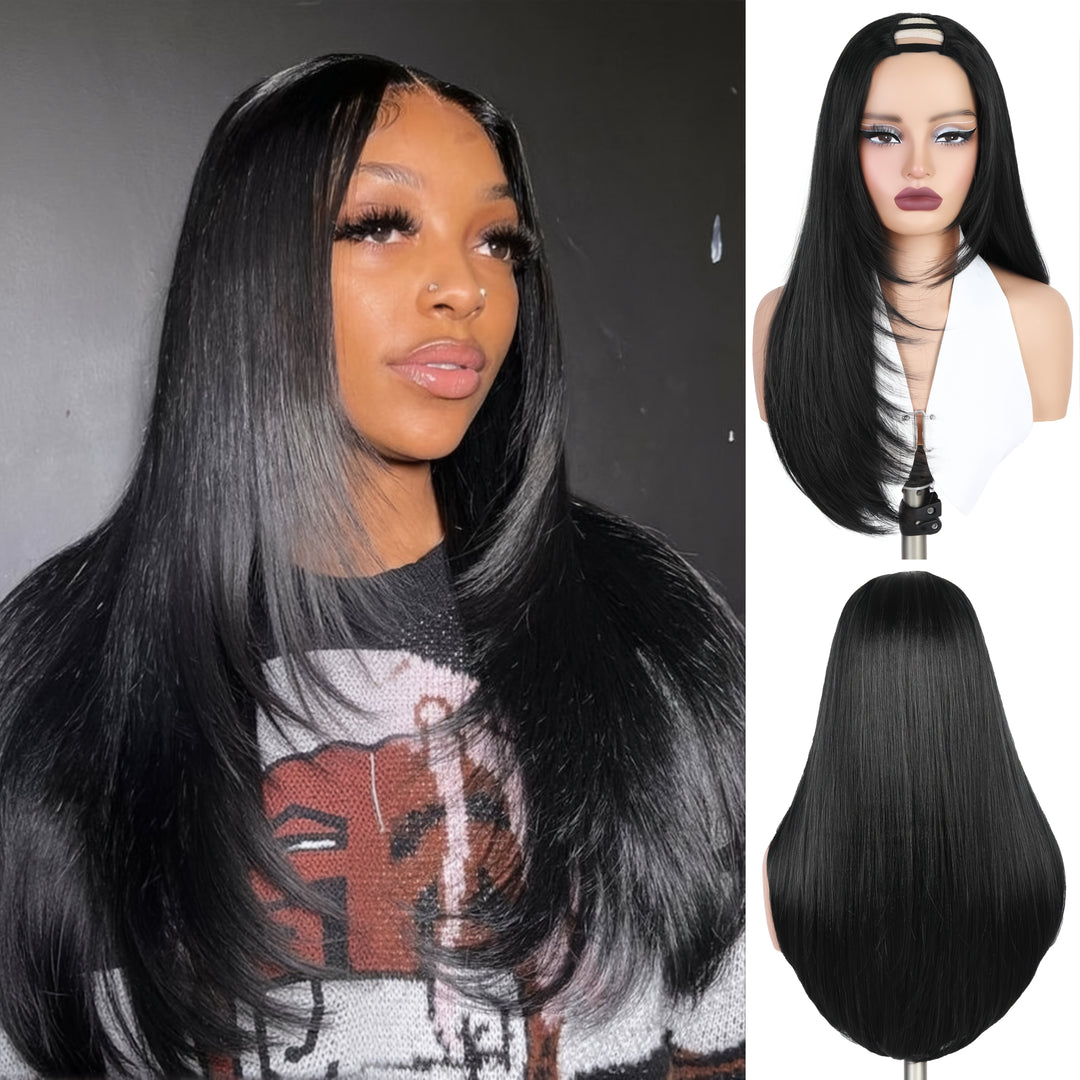 24" Heat Resistant Synthetic Glueless U/V Part Wig