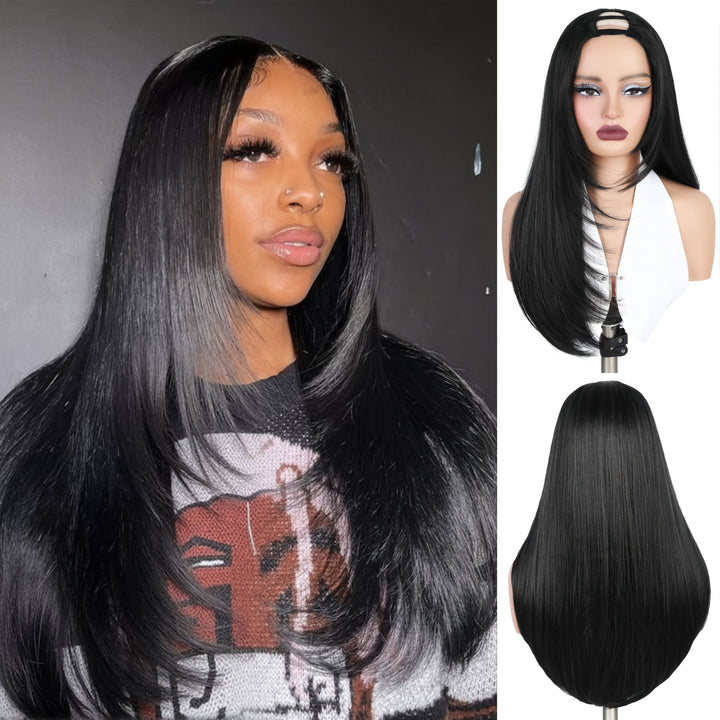 24" Heat Resistant Synthetic Glueless U/V Part Wig