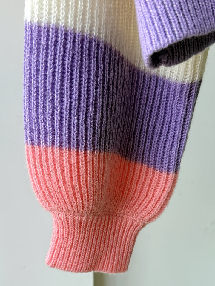 Multicolor Striped Knit Pullover Rainbow Color Crew Neck Sweater