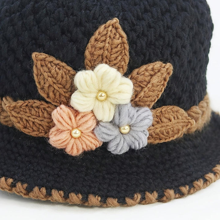 Chic Floral Crochet Bucket Hat - Lightweight Knitted Hats-Bennys Beauty World