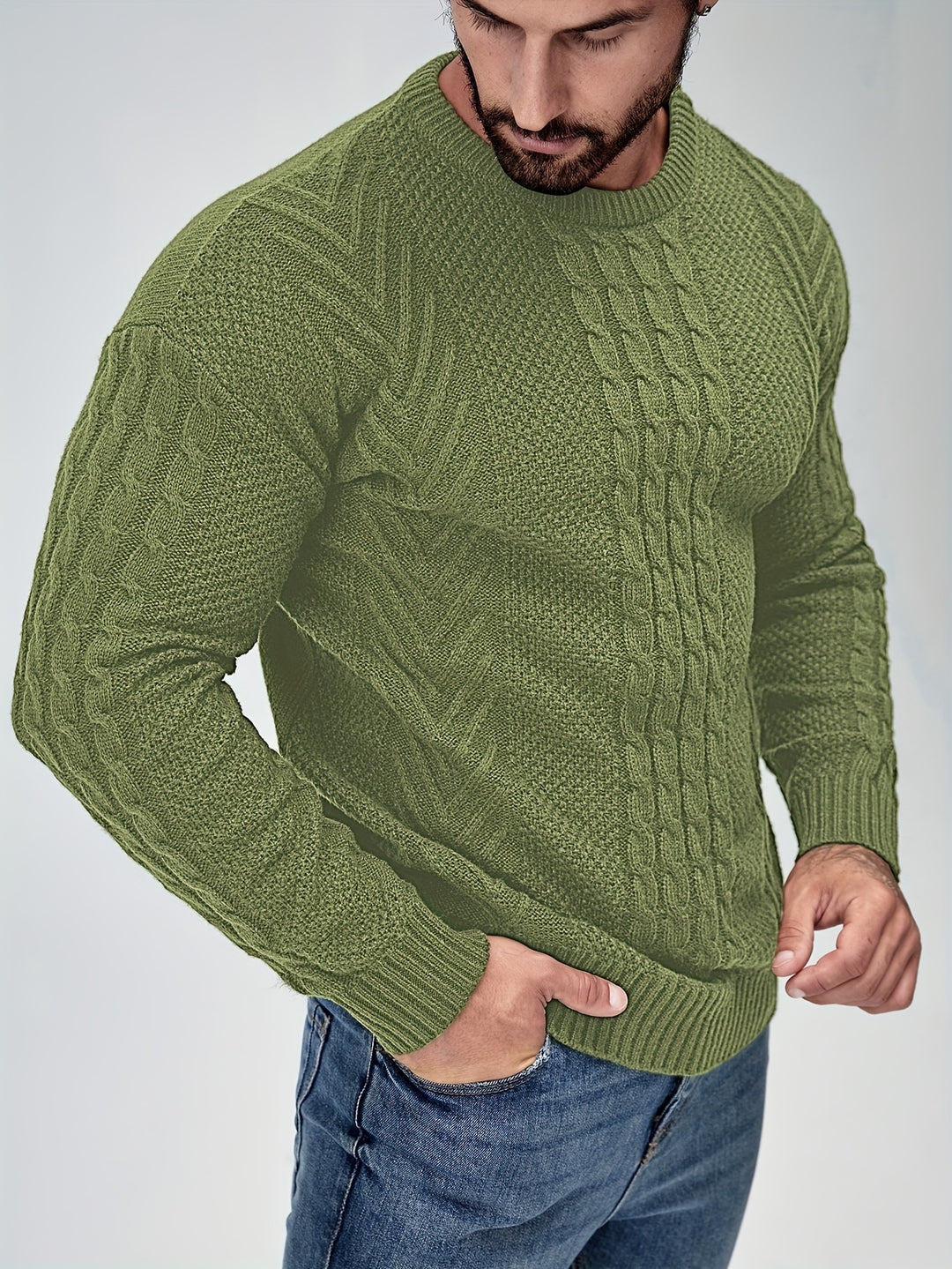 Men's Warm Casual Sweater Fashion Knit Crew Neck Pullover