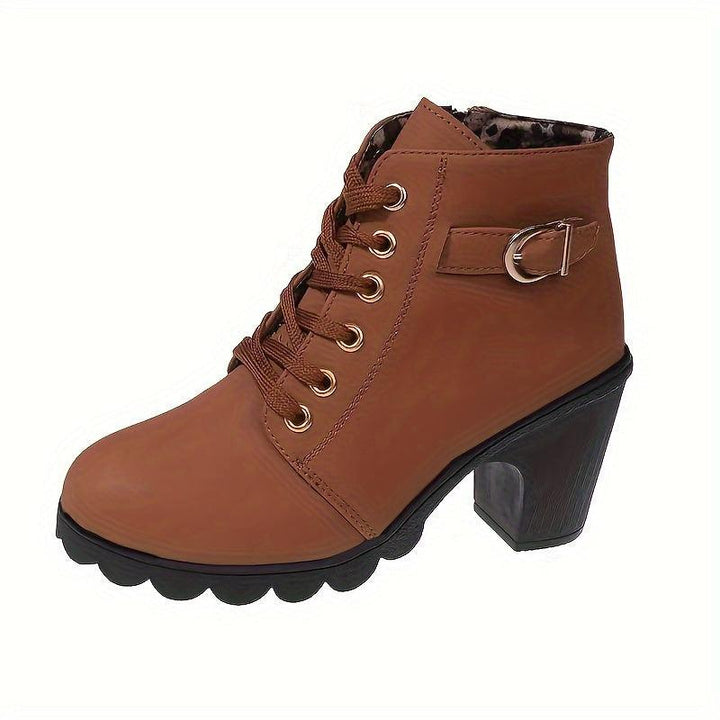 Womens Trendy Solid Hue Chunky Heel Ankle Boots-boots-Bennys Beauty World