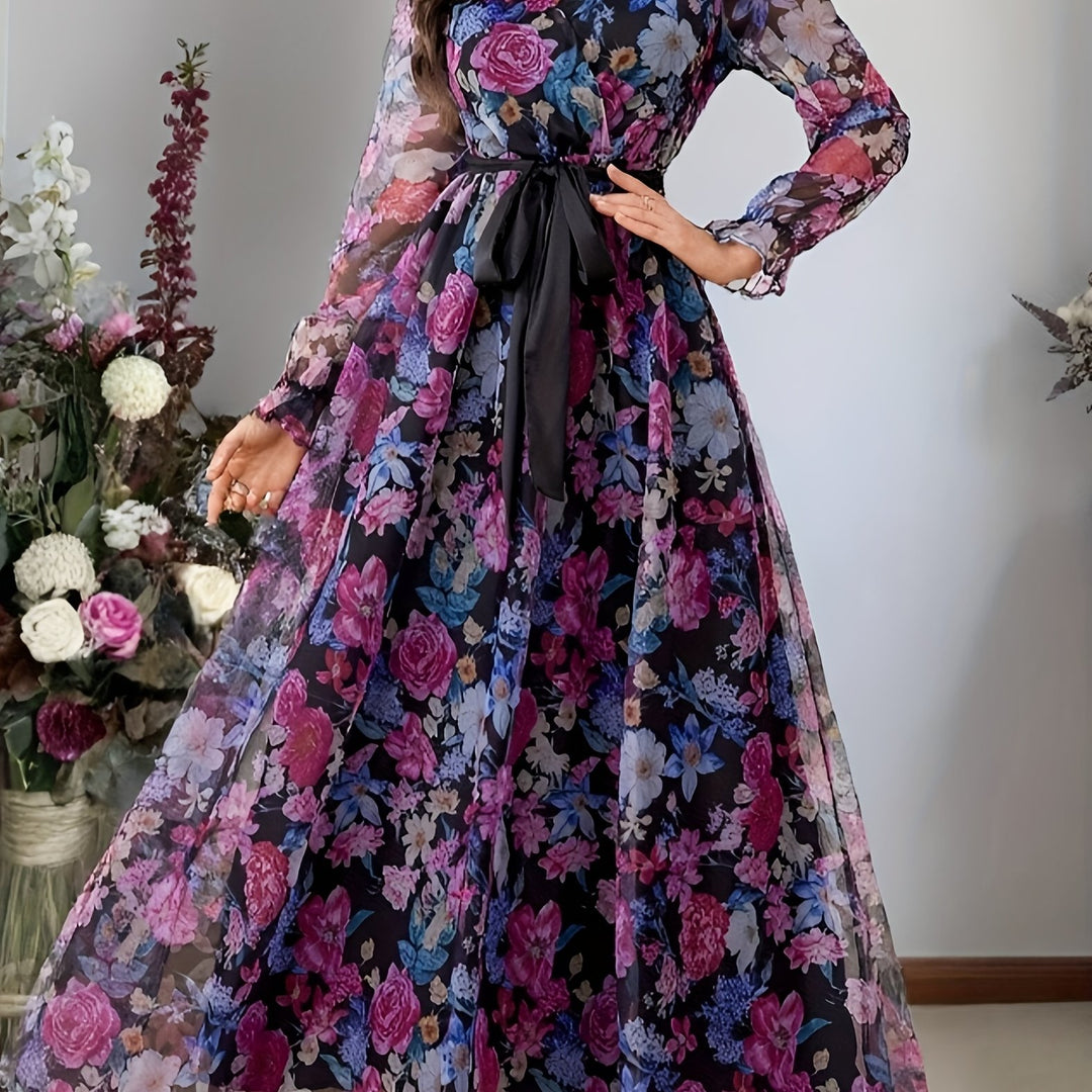 New elegant ladies cross collar lantern long sleeve dress