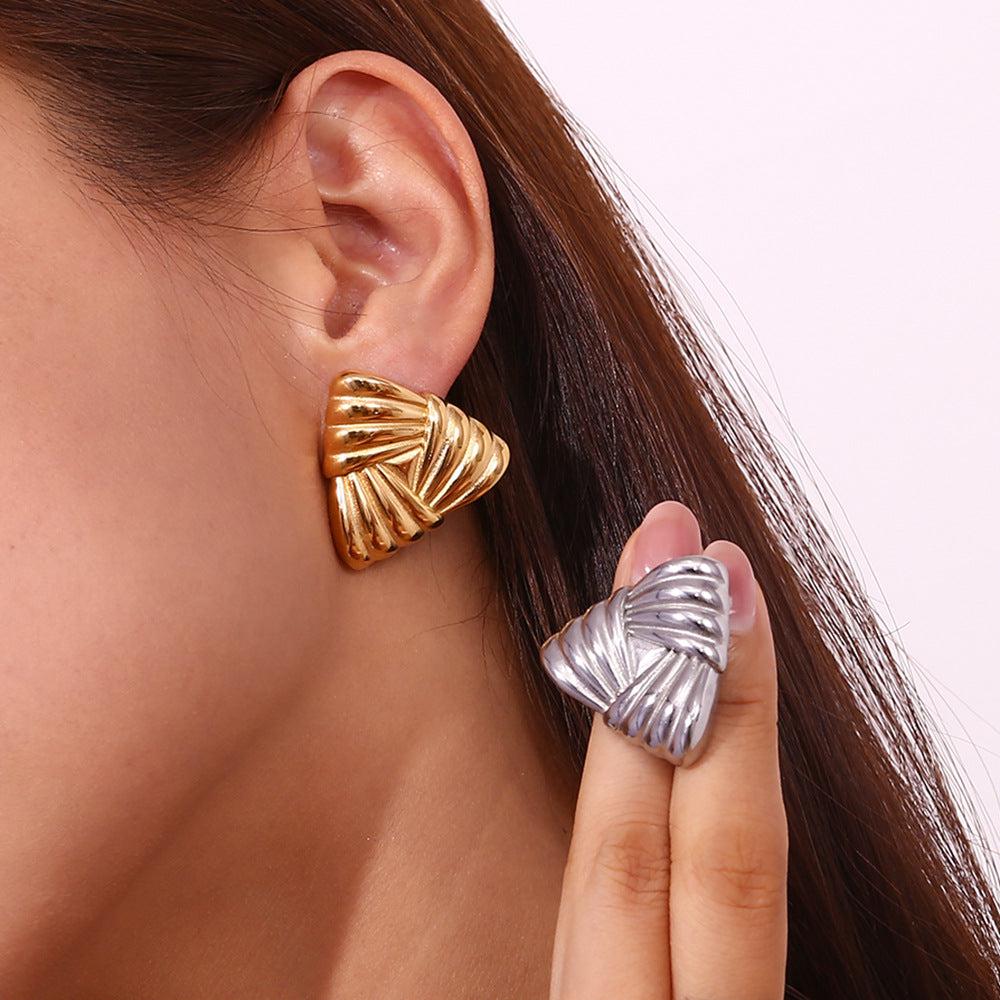 18K Gold Plated Triangular Stud Earring For Women-earrings-Bennys Beauty World