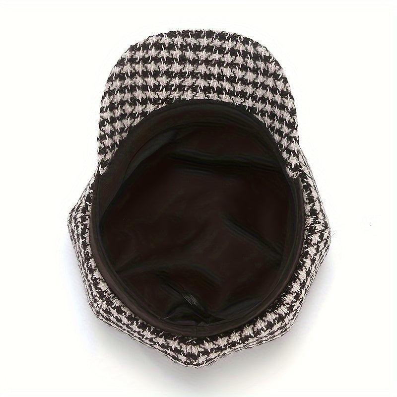 Elegant Houndstooth Knit Beret for Women - Cozy & Breathable Design-Bennys Beauty World