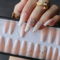 3D Crystal Handmade Ombre Gel nude coffin reusable Press on nails Bennys Beauty World