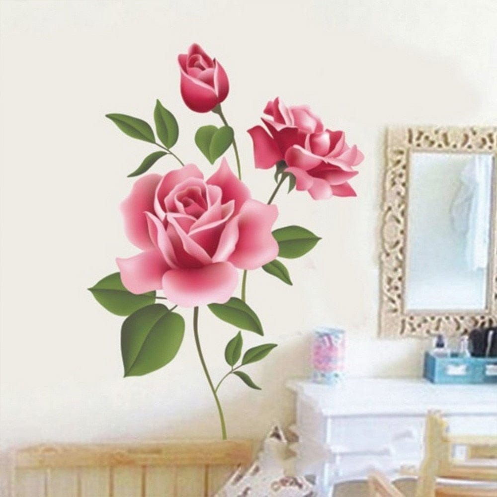 3D Rose Flower Blossom Wall Stickers For Living Room & Bedroom Bennys Beauty World