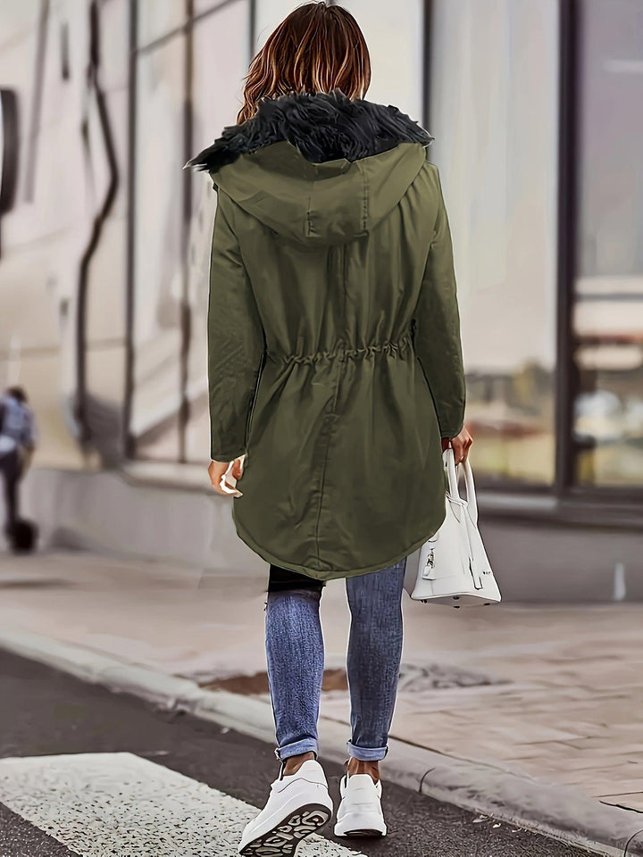 Long Sleeve Hooded Drawstring Winter Coat For Women-Coats & Jackets-Bennys Beauty World