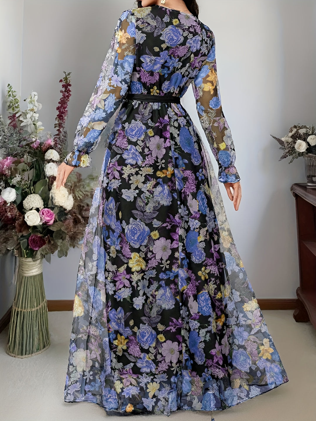 New elegant ladies cross collar lantern long sleeve dress