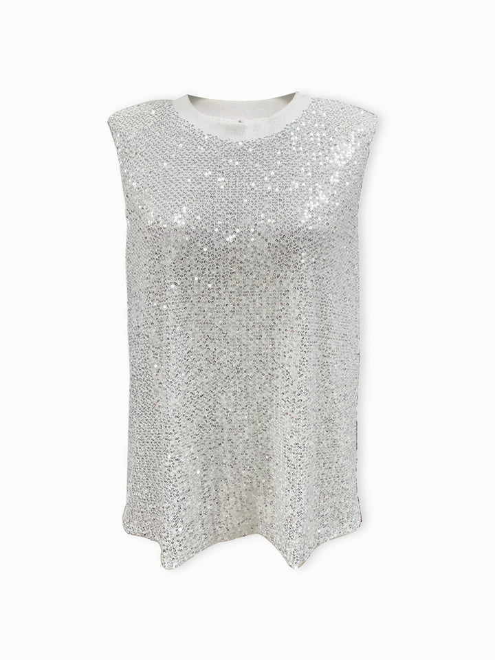 Sequined Crew Neck Tank Top, Casual Sleeveless Tank Top For Summer, Women's Clothing-Bennys Beauty World