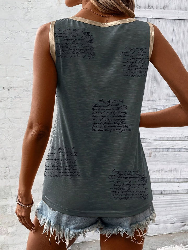 Print Crew Neck Tank Top-Bennys Beauty World