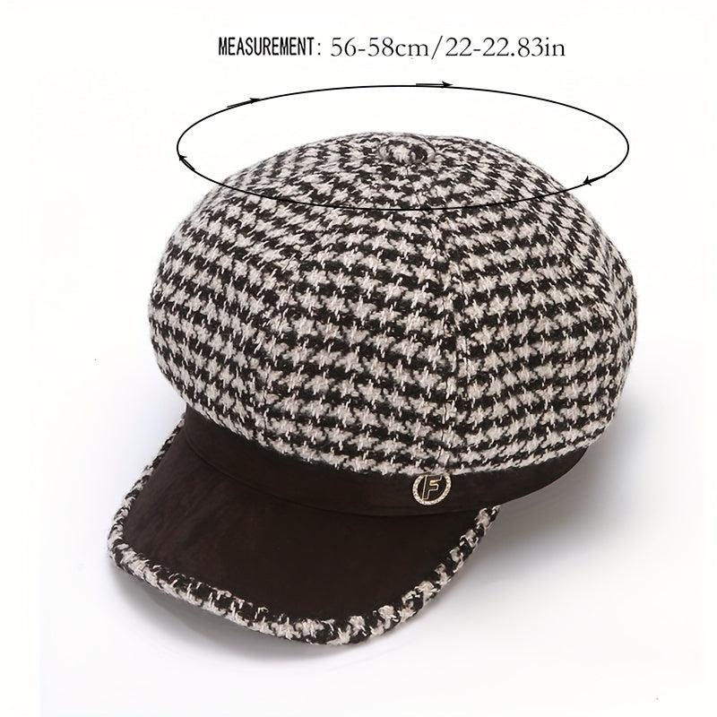 Elegant Houndstooth Knit Beret for Women - Cozy & Breathable Design-Bennys Beauty World