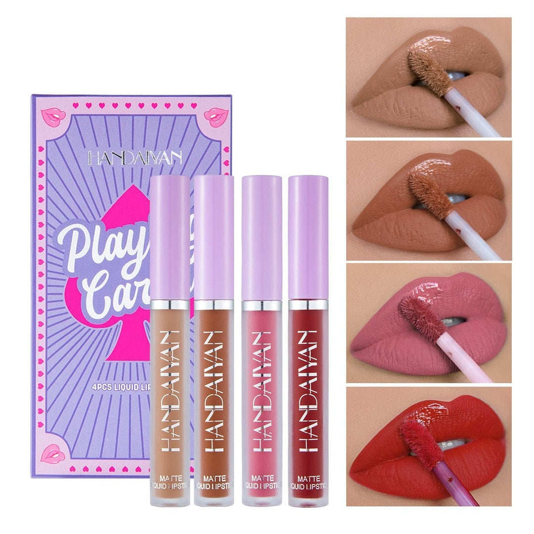 4 Color Poker Lip Stain Set Matte Liquid Lipstick Waterproof Lip Gloss Bennys Beauty World