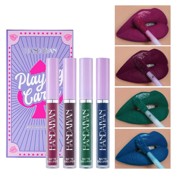 4 Color Poker Lip Stain Set Matte Liquid Lipstick Waterproof Lip Gloss Bennys Beauty World