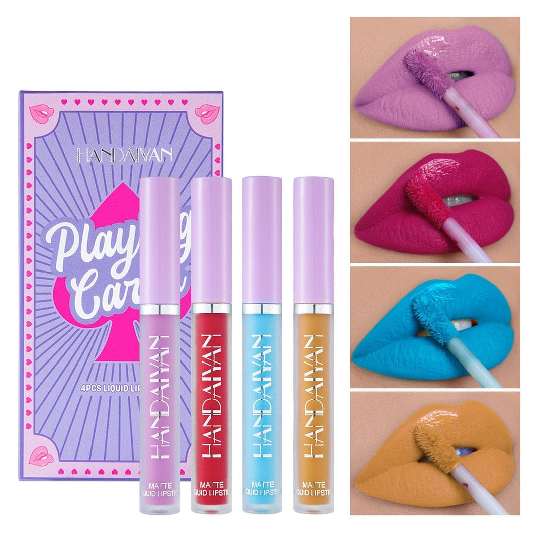 4 Color Poker Lip Stain Set Matte Liquid Lipstick Waterproof Lip Gloss Bennys Beauty World