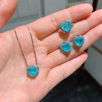 4 Pcs Simple Heart Shaped Sapphire Earrings Rings Necklace Set Bennys Beauty World
