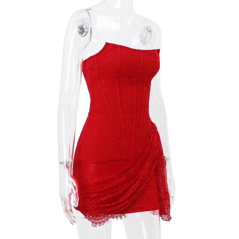 Strapless Lace Dress Party Women's Fashion Skirt With Back Lace-up Design-skirt-Bennys Beauty World