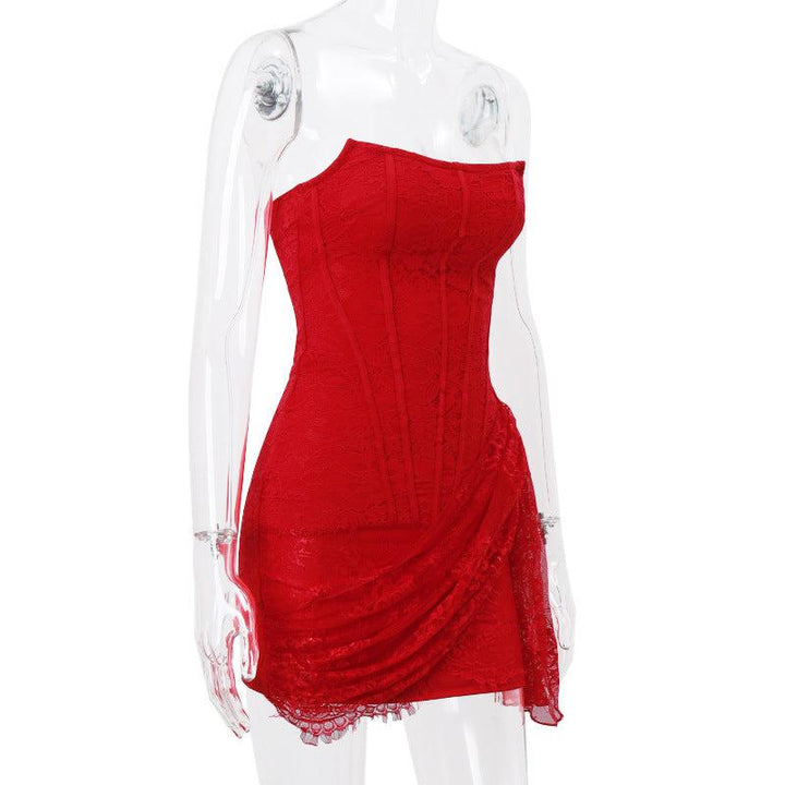 Strapless Lace Dress Party Women's Fashion Skirt With Back Lace-up Design-skirt-Bennys Beauty World