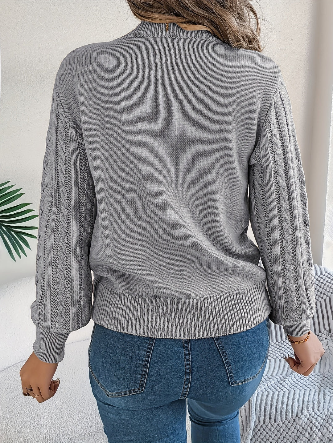 Women's Cozy Cable Knit Sweater - Soft, Long Sleeve, Round Neck with Hollow-Out Design for Warmth & Breathability in Fall/Winter-Bennys Beauty World