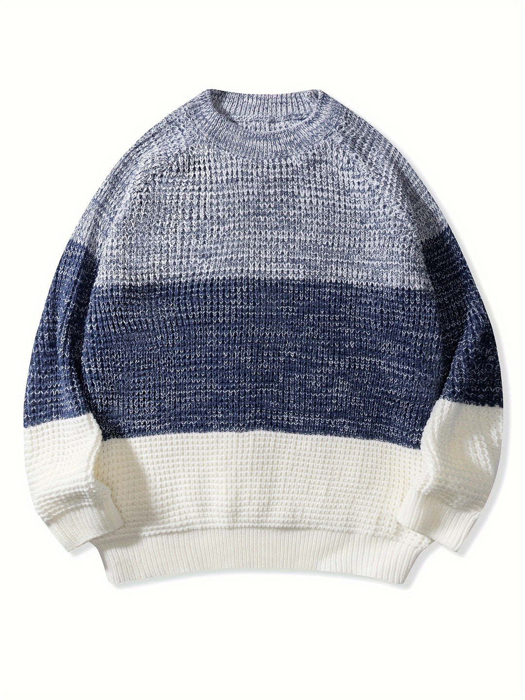 Men's Color Block Knitted Pullover, Casual Long Sleeve Crew Neck Sweater For Fall Winter-Bennys Beauty World