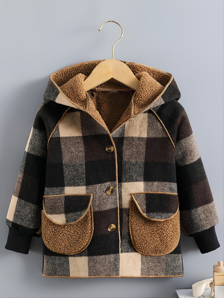 Boys' Long Sleeve Plaid Fleece-Lined Jacket