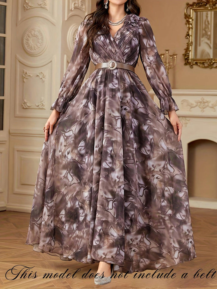 Women'S V-Neck Handmade 3D Floral Belted Dress