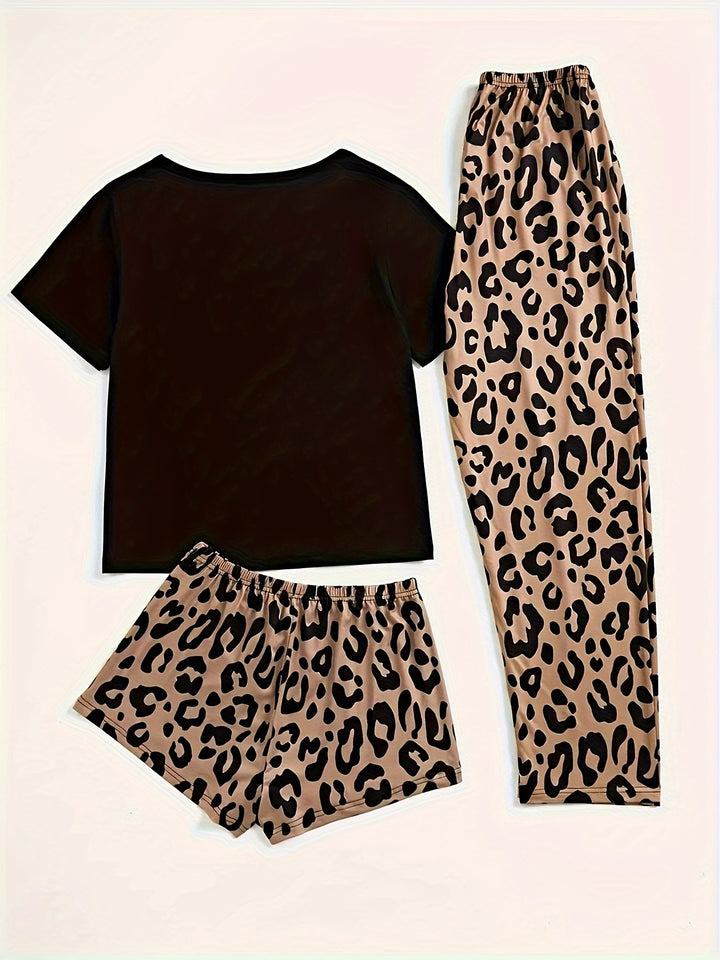 Women's Leopard Lip Print Casual Pajama Set