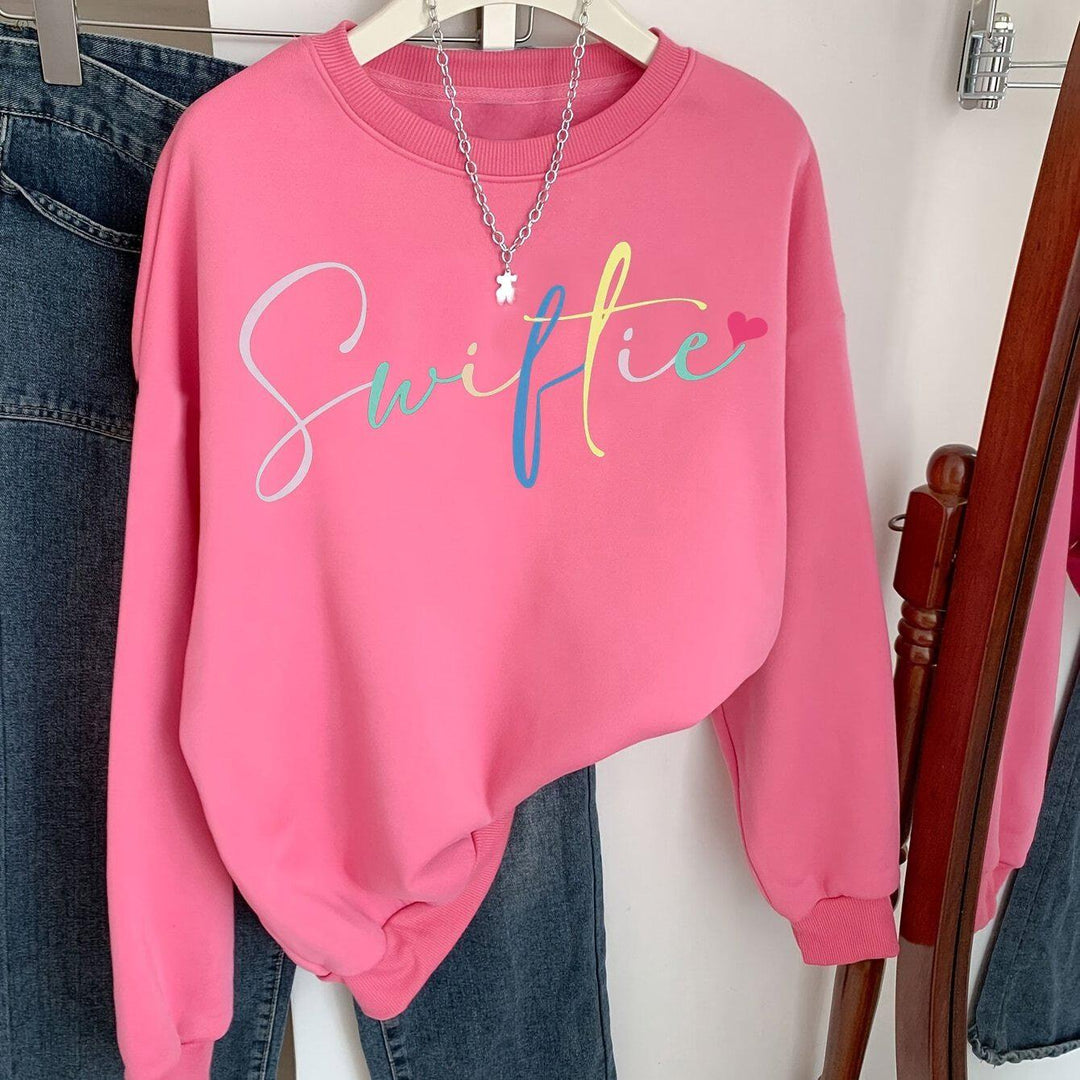 Cozy Chic Swiftie Print Long Sleeve Crew Neck Sweatshirt-Sweatshirt-Bennys Beauty World